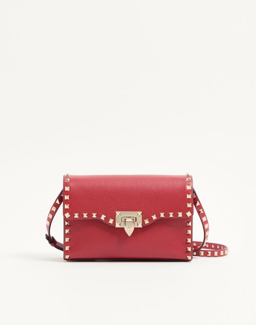 Valentino Garavani - Small Rockstud Grainy Calfskin Crossbody Bag - Rosso Valentino - Woman - Shoulder Bags